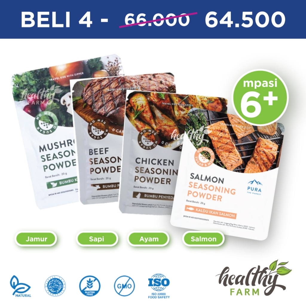

PURA Seasoning Bumbu Penyedap NO MSG / Kaldu Mpasi Ayam Sapi Jamur Vegan