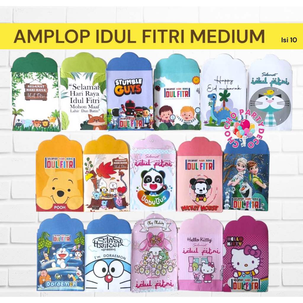 

Amplop LEBARAN IDUL FITRI MEDIUM Karakter Isi 10 / Angpau Idul Fitri Karakter SEDANG isi 10 pc