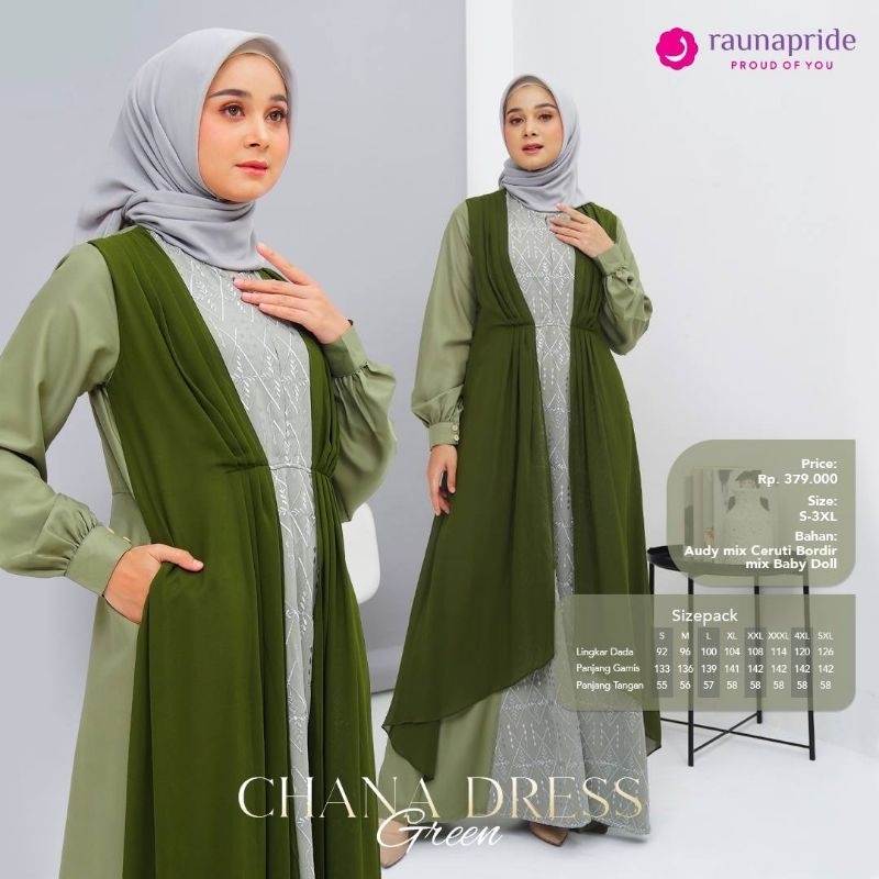 CHANNA DRESS GREEN BY RAUNA/GAMIS RAUNA/DRESS KONDANGAN