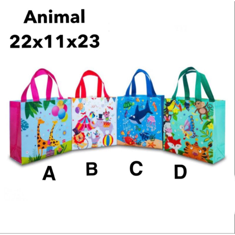 

(1 lusin) TOTE BAG GOODIE BAG TAS ULANG TAHUN ANAK ANIMAL Goodiebag tas souvenir ulang tahun anak tas karakter 22x11x23 Tas Souvenir Ulang Tahun Anak Goodiebag Motif Kartun Premium