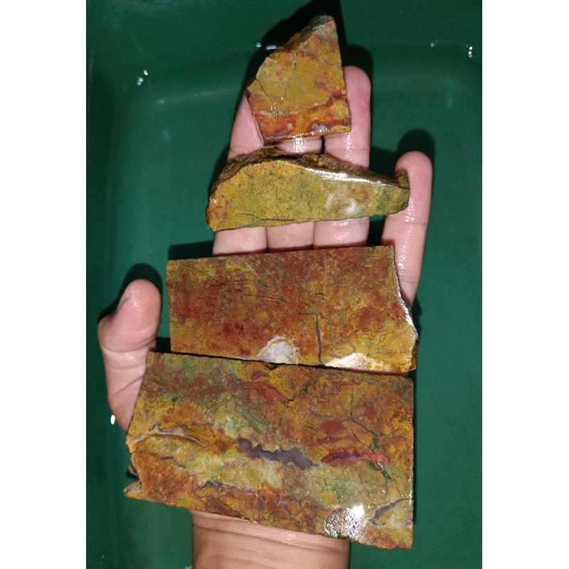 BAHAN NATURAL ROUGH JESPER MULTI COLOUR CORAK MERAH KUNING / BATU AKIK MOTIF GAMBAR