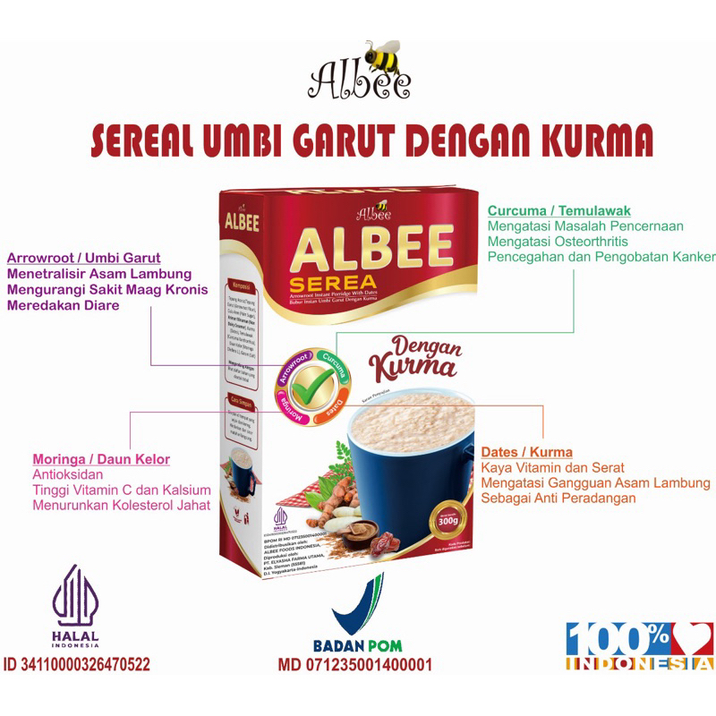 

RK60 ALBEE Sereal Umbi Garut Dengan Kurma Maag Asam Lambung & Gerd Makanan Sarapan Sereal Pati Umbi