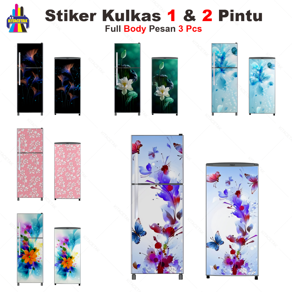 Stiker Kulkas Sticker Wallpaper Kulkas 1 dan 2 Pintu Motif Bunga Shabby