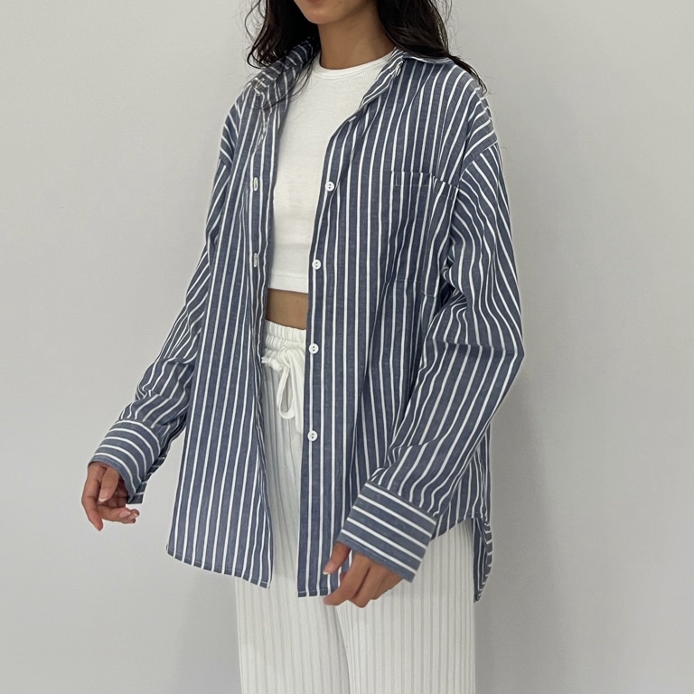 ART C86L PUFF IT UP  STRIPED SHIRT  KEMEJA SALUR  KEMEJA GARIS