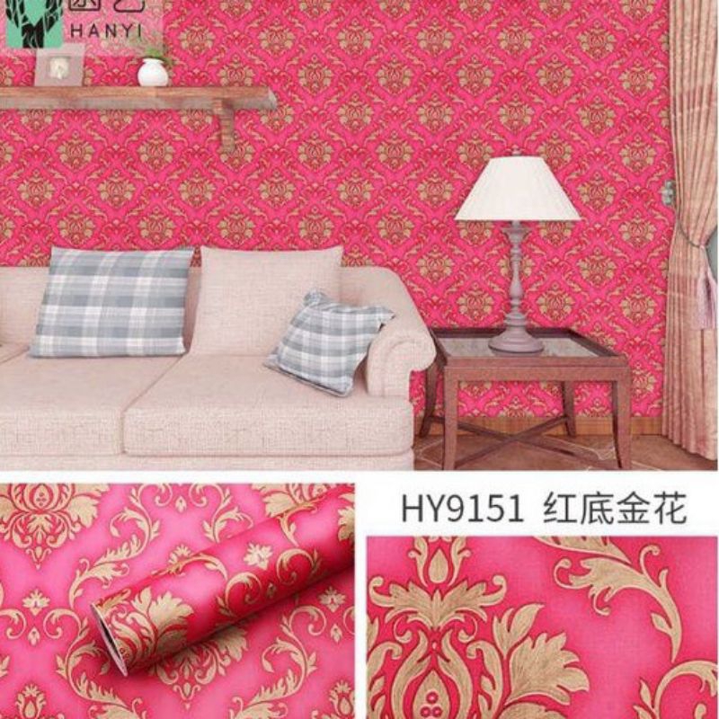 Wallpaper Dinding Sticker Dinding Merah Batik Ruang Tamu Kamar Tidur Mewah