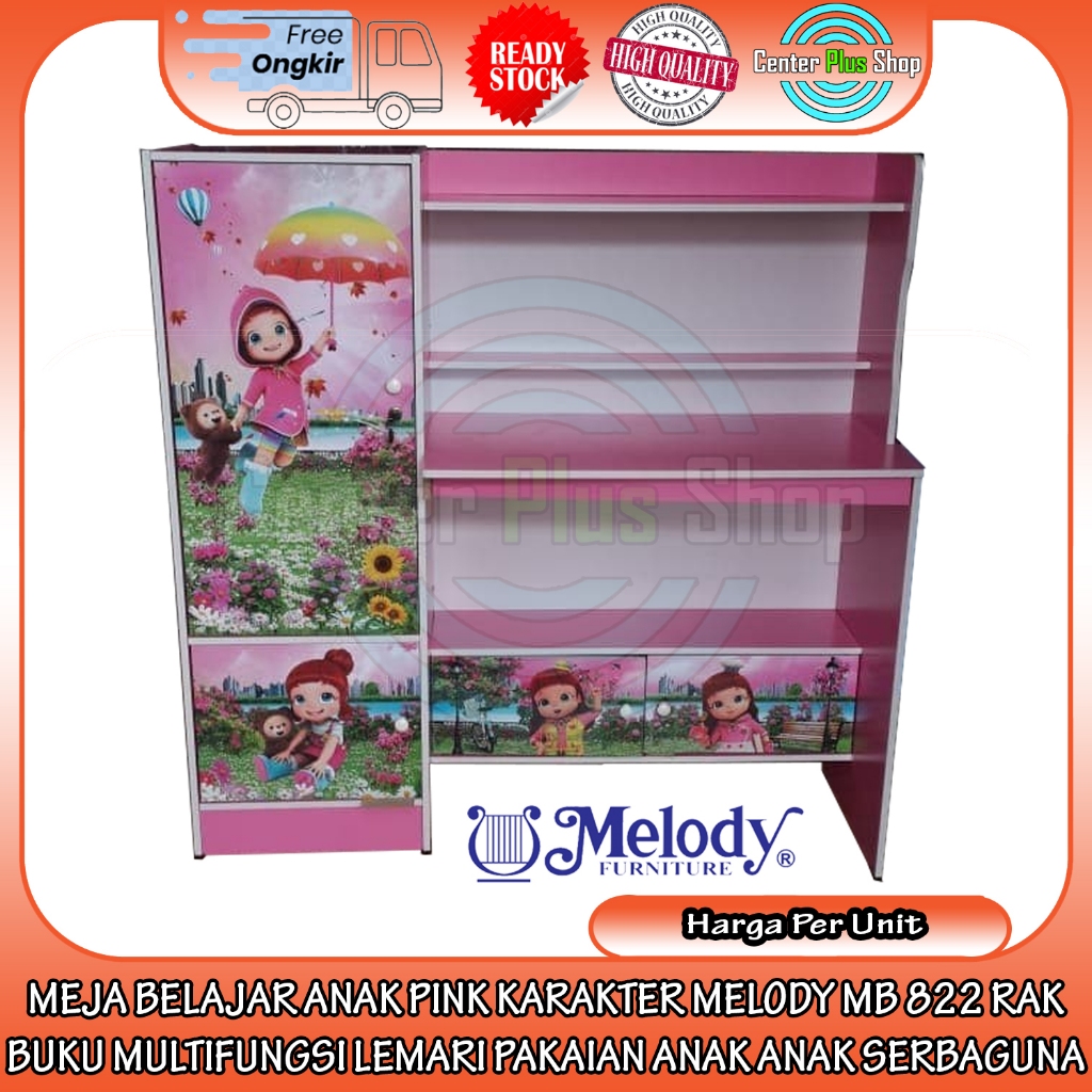 [Instant] Meja Belajar Anak Pink Karakter Melody Mb 822 Rak Buku Multifungsi Lemari Pakaian Anak Ser