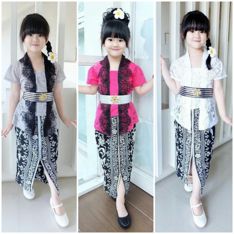SET KEBAYA ANAK KARTINI (MOTIF RAMBAT HITAM PUTIH)