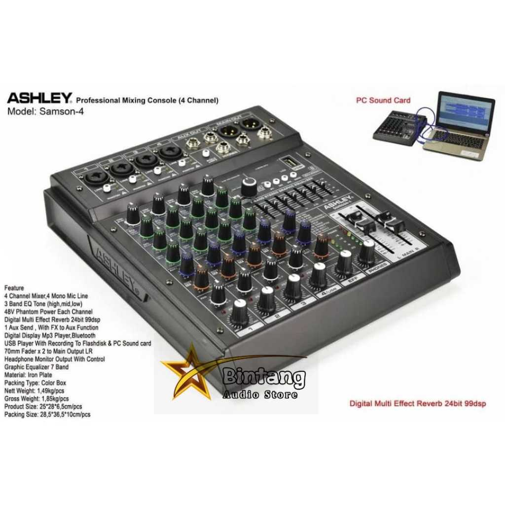 Mikser ASHLEY SAMSON 4 / Mixer 4 Channel SAMSON 4 USB Bluetooth Efek 99 DSP