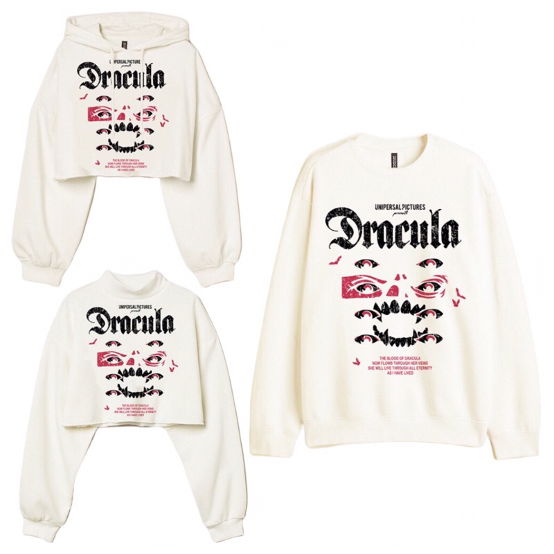 Sweatshirt Sweater Hoodie Crop HnM Dracula Broken white