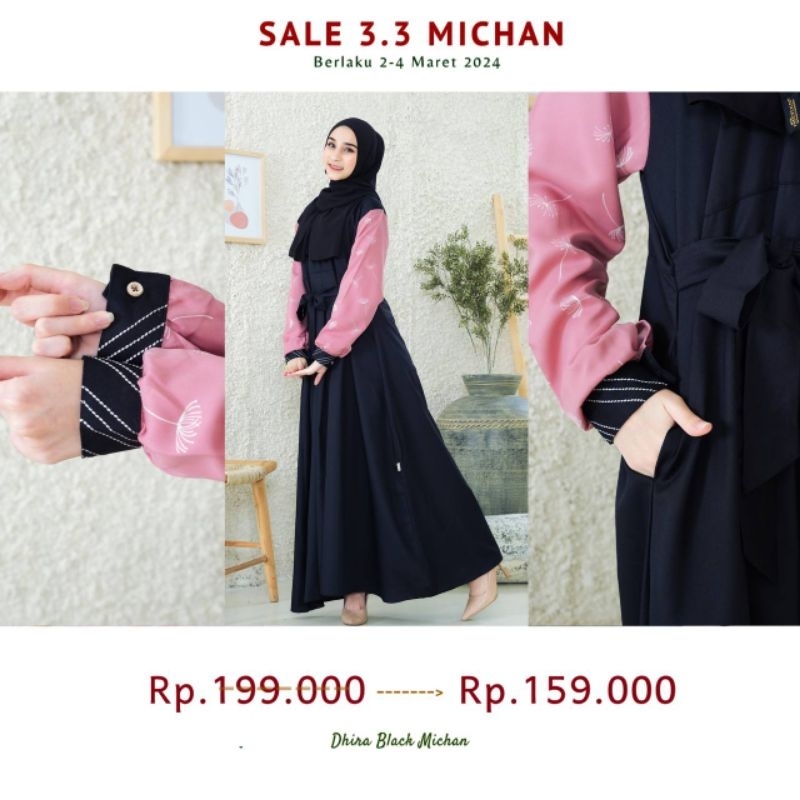 DHIRA DRESS ORIGINAL MICHAN GAMIS POLOS KOMBINASI MOTIF WANITA MUSLIMAH FASHION KEKINIAN MIX DUA WAR