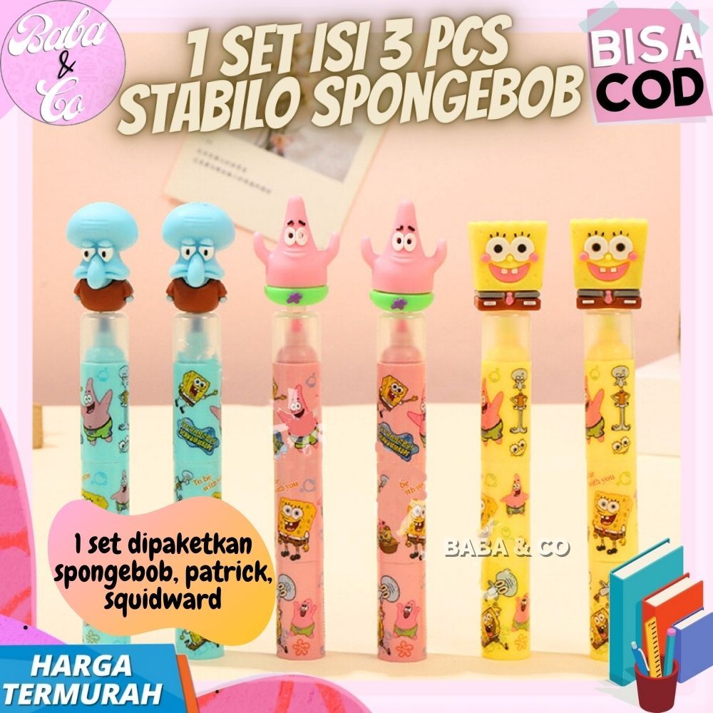 

1 SET 3 pcs HIGHLIGHTER SPONGEBOB 1 SET STABILO SUSUN BONEKA SPONGEBOB PATRICK SQUIDWARD