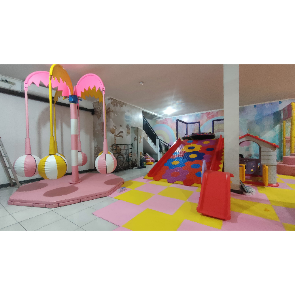 set playground indoor / playground indoor mandi bola lengkap coconut palm & mini rainbow slide