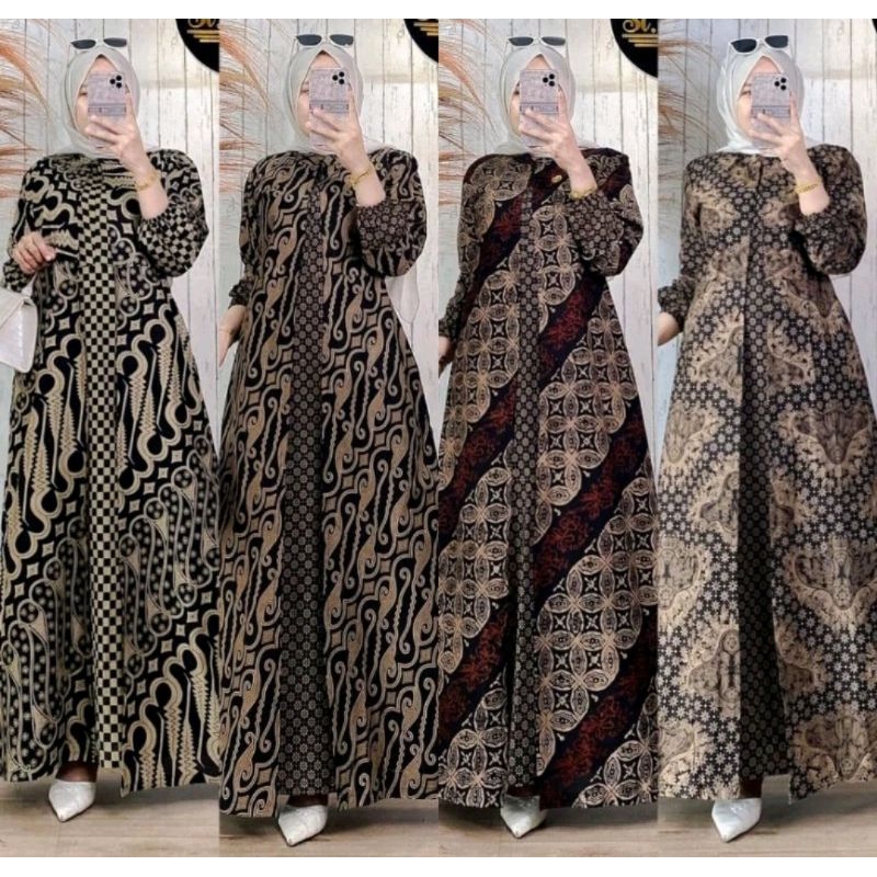 Gamis batik , dress modern premium, dress muslim, gamis batik kombinasi