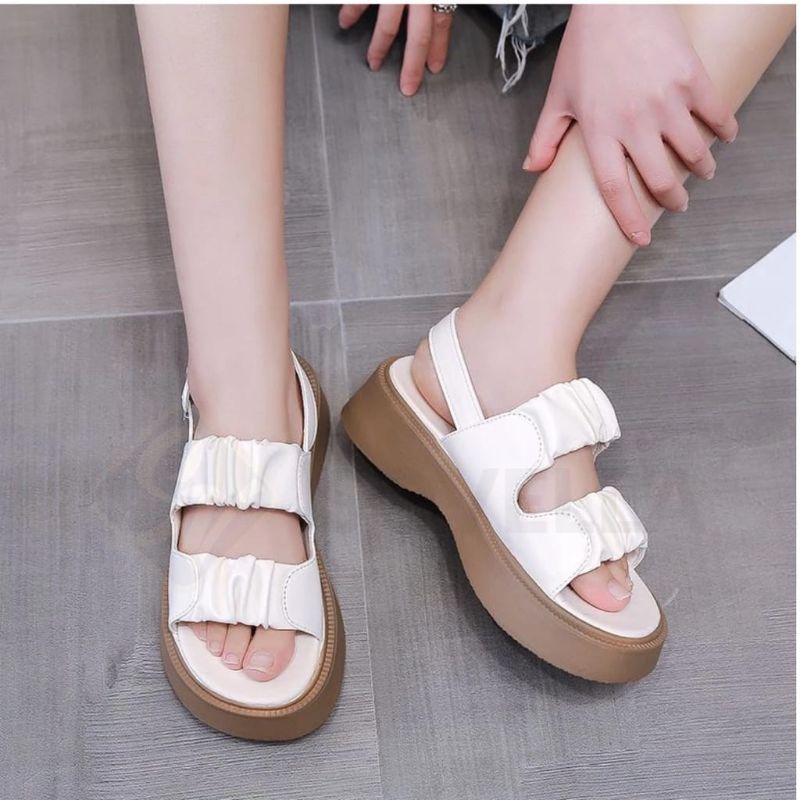 Sandal Wedegs fashion wanita Korea terbaru Sandal tali kerut kokop