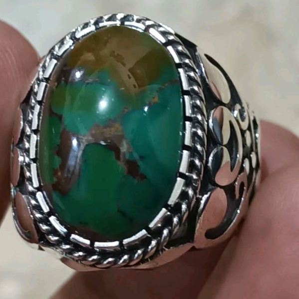 natural pirus hijau super persia  iran ring perak