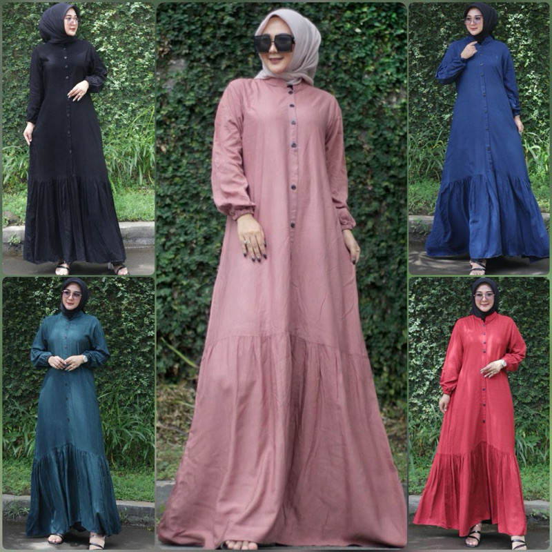 Gamis twill polos kancing rempel bawah / gamis twill ori cap malam batik pekalongan gamis polos terb