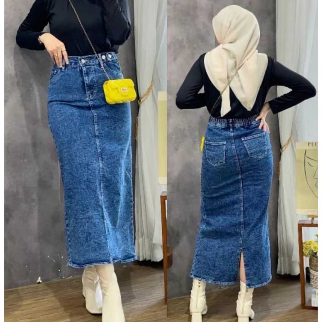 THEANA ROK JEANS BELAH//JEANS ROK JEANS PANJANG FASHION // SPAN JEANS BELAH