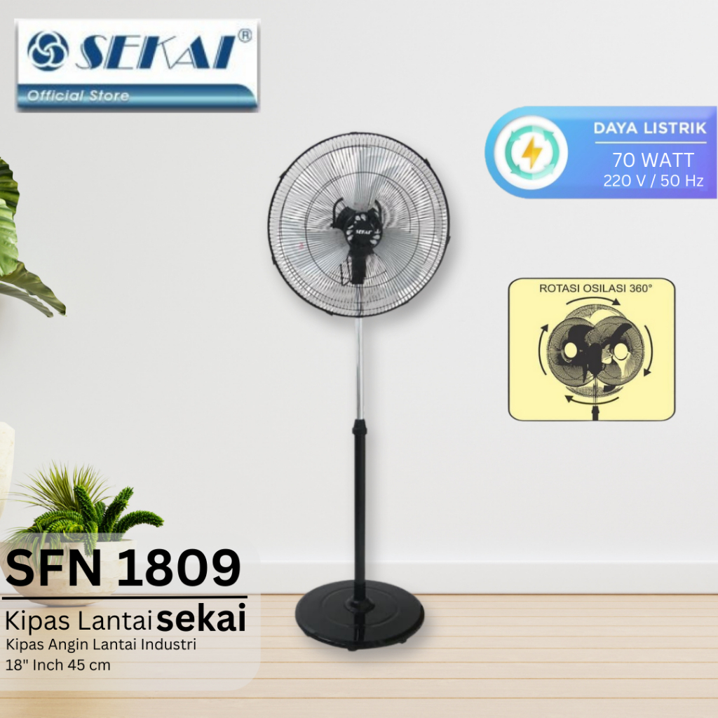 SEKAI Kipas Angin Berdiri Tornado / Stand Fan 18 Inch / 360 Osilasi - SFN 1809