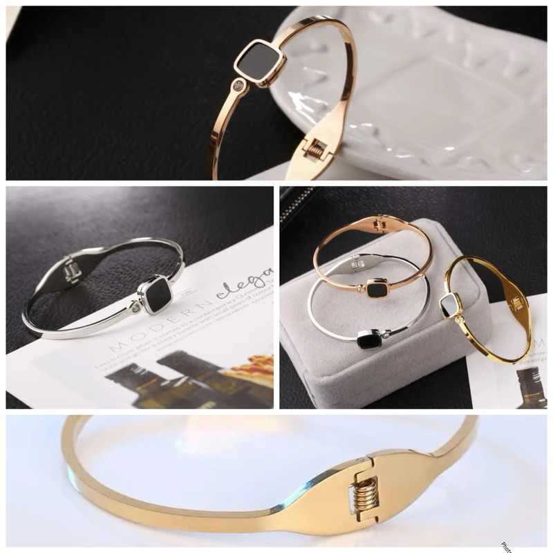 Gelang bangle kotak keramik hitam titan