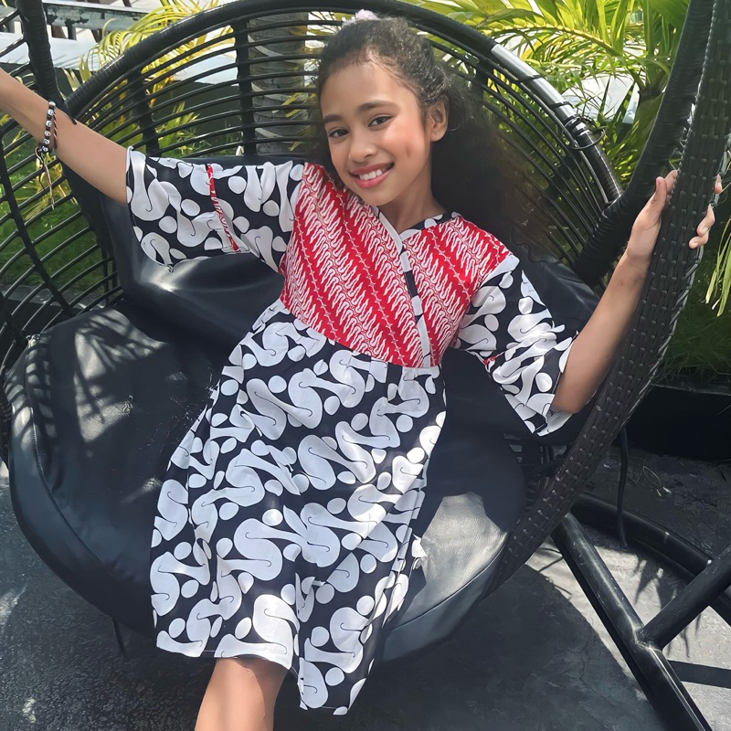 NEW TUNIK BATIK ANAK KIMONO AYUNARA ADEM DRESS BATIK ANAK SEKOLAH LENGAN TEROMPET MERAH PUTIH DRESS 