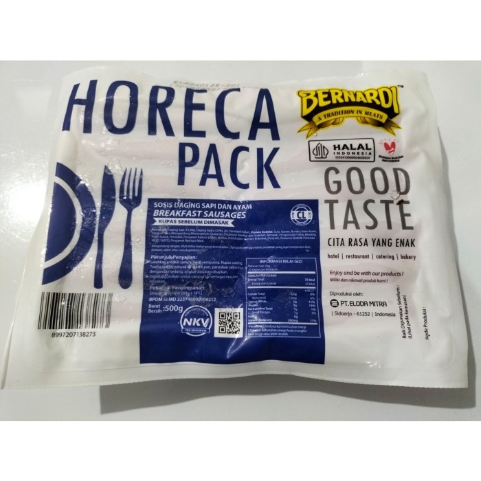 

Bernardi Horeca Breakfast Sosis Sapi Ayam CL 500Gr Isi 21-22 Pcs