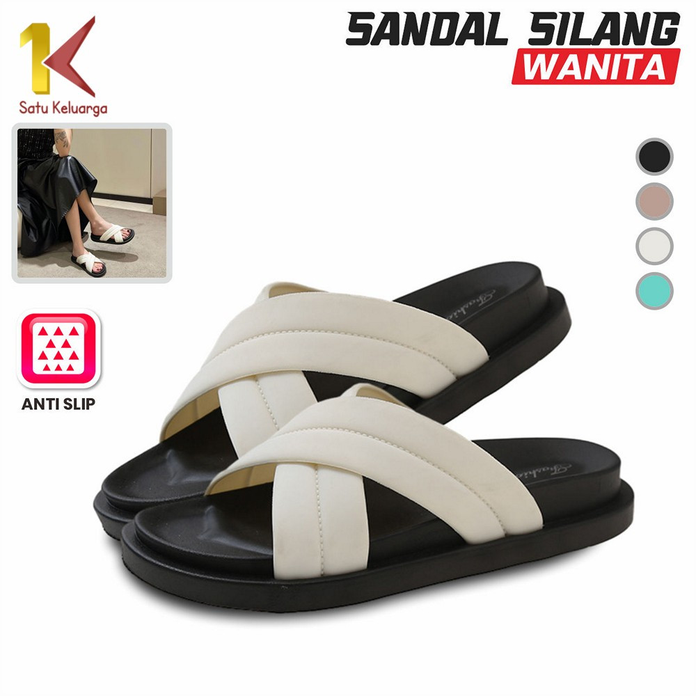 Satu Keluarga Sendal Silang Wanita Kekinian S61 Sandal Tali Silang Karet Wanita Anti Slip / Sandal S