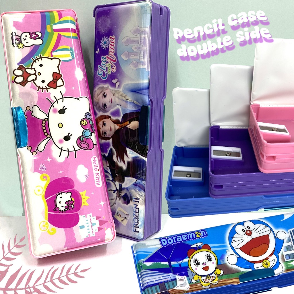 

Perlengkapan Alat tulis anak kotak tempat pensil Magnet Karakter 2 sisi serutan / Pensil Case