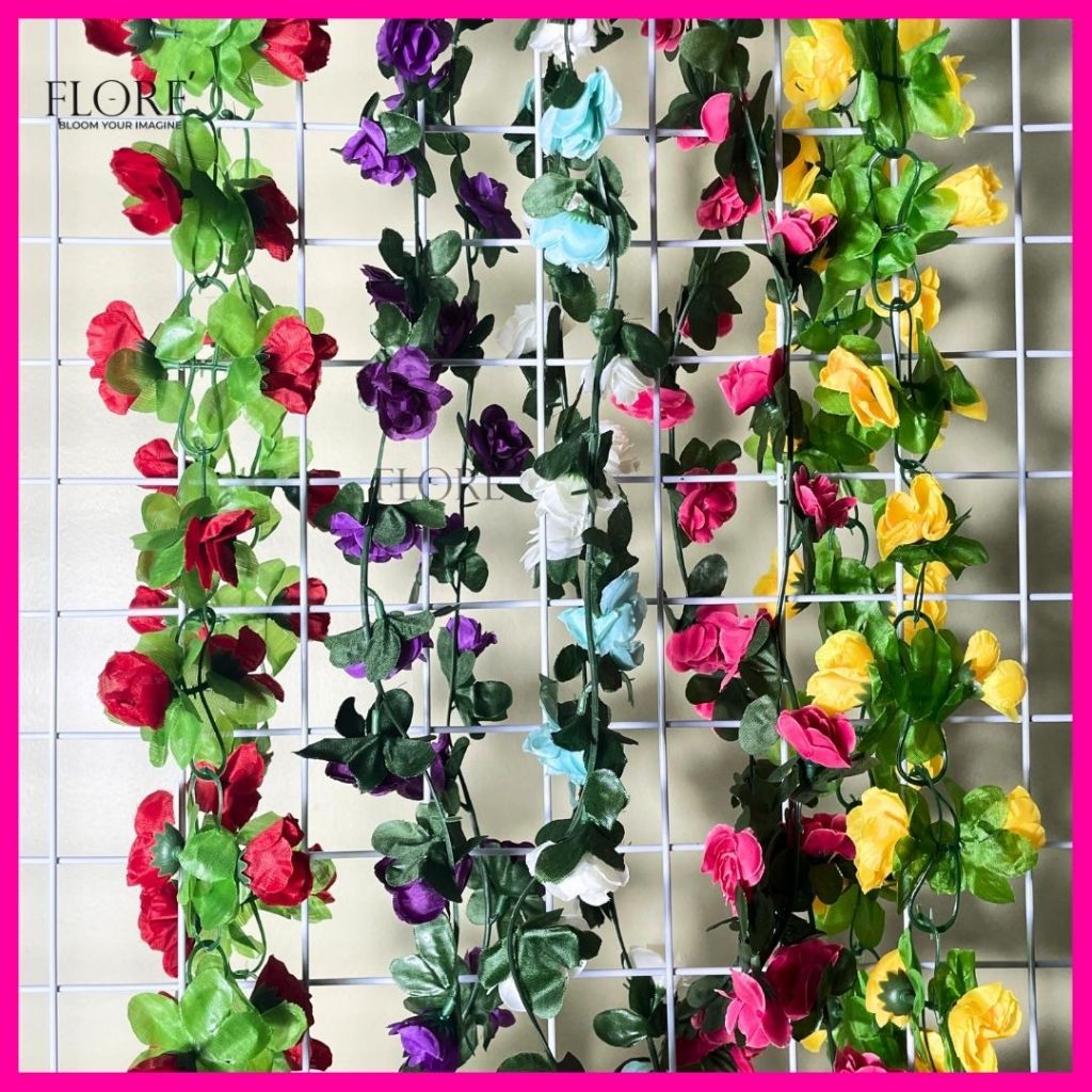 Bunga Mawar Juntai Plastik Rambat Dekorasi 240cm/Bunga Mawar Rambat Plastik (L-3)