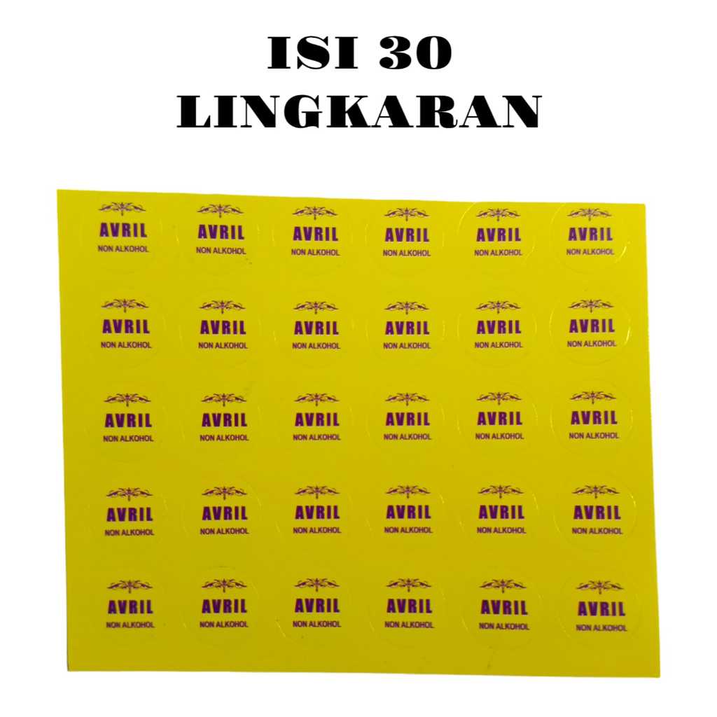 Stiker AVRIL lembaran - stiker botol- isi 30 lingkaran - stiker label - stiker label custom - stiker