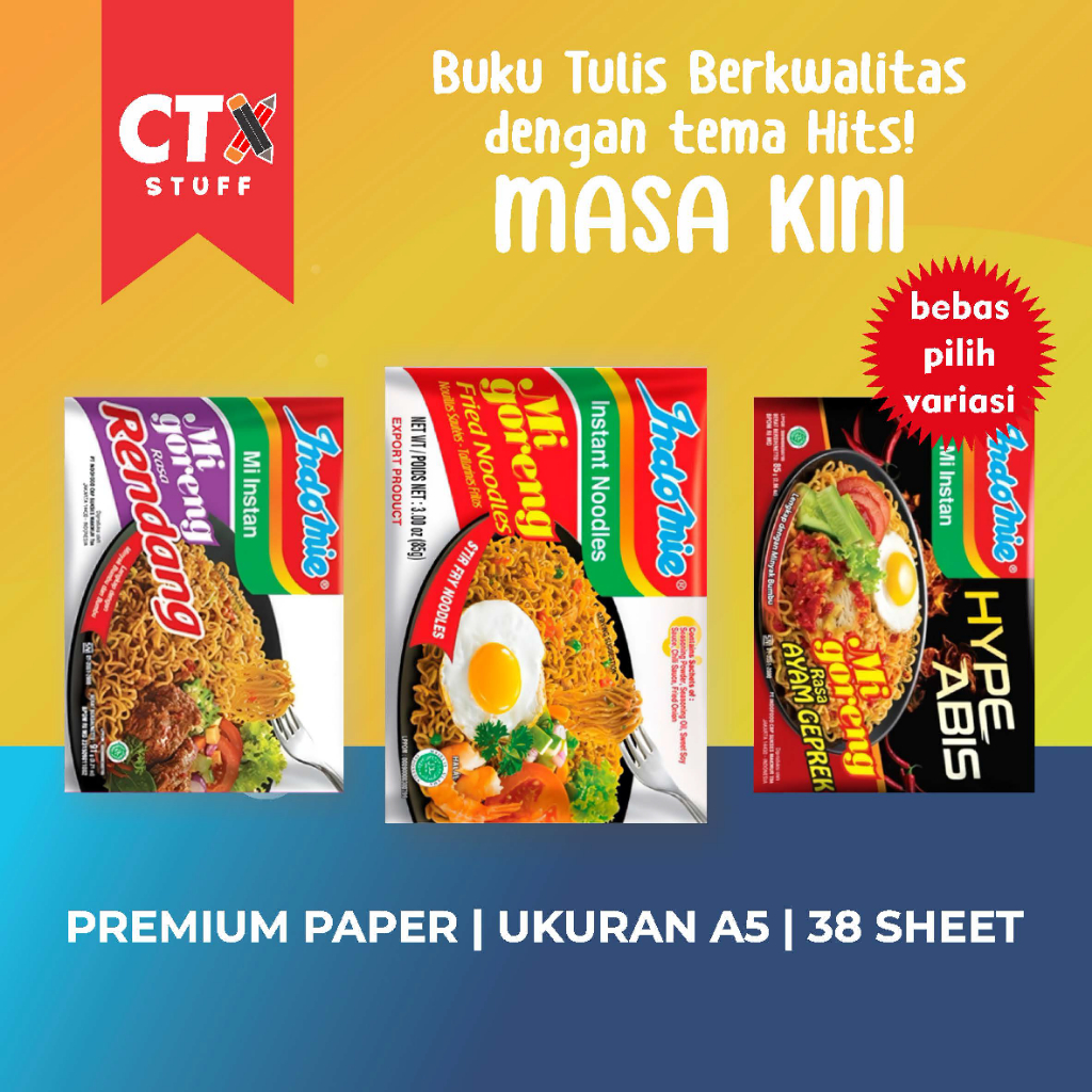 

INDOMIE Buku Tulis A5 Buku Tulis Sekolah CUSTOM Cover Buku Tulis Unik