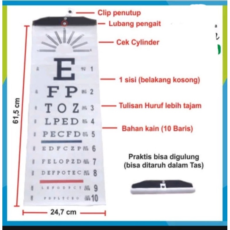 SNELLEN CHART / TEST MATA /TES MATA RABUN JAUH / KAIN/GULUNG