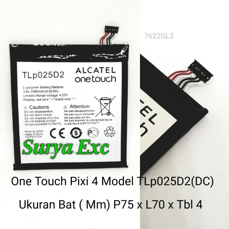 Baterai Alcatel One Touch Pixi 4 Pixi4 Model TLP025D2 /TLi025DC ORI