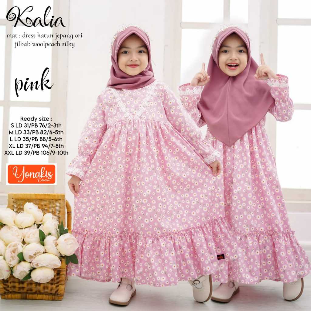 Setelan gamis anak motif bahan katun jepang ori Plus hijab