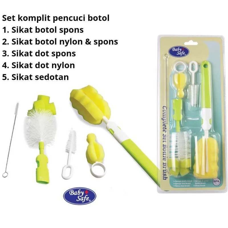 Baby Safe BS369 Complete Set Bottle Brush / sikat botol/sikat dot botol/ set sikat botol lengkap/ si
