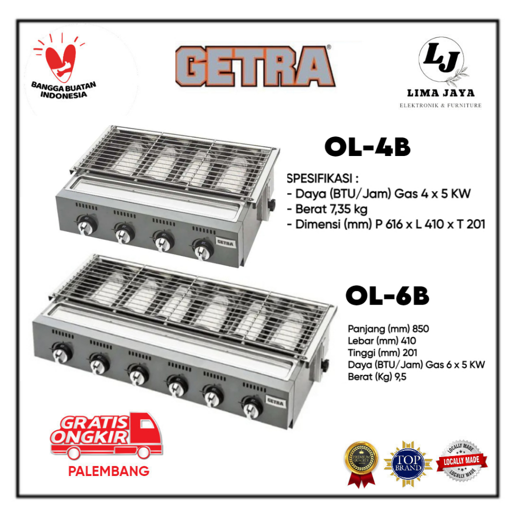 Kompor Pemanggang Komersial GETRA OL-4B / OL-6B 4 Tungku / 6 Tungku Kompor Pemanggang Getra