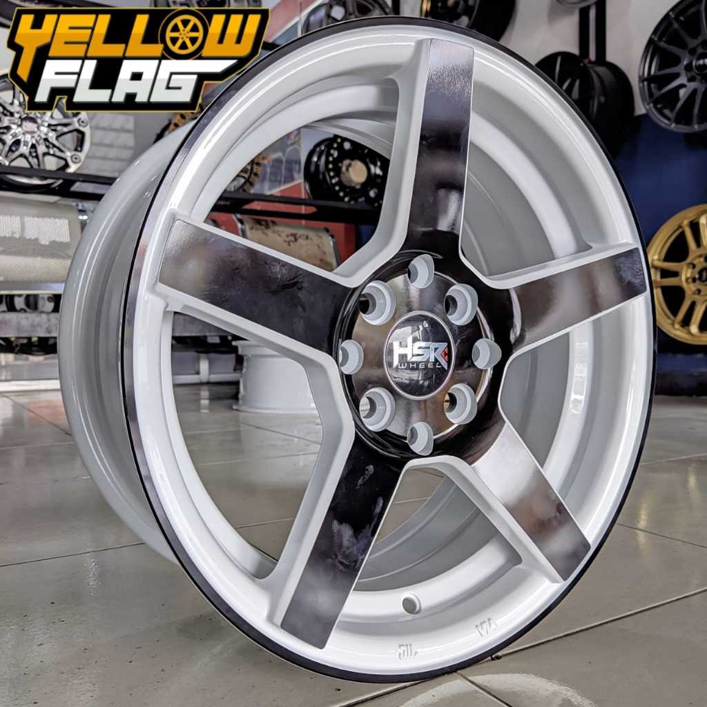 velg Mobil Ring 15 HSR NE3 Lebar Pelek 7 Hole 4 Putih Lis Hitam