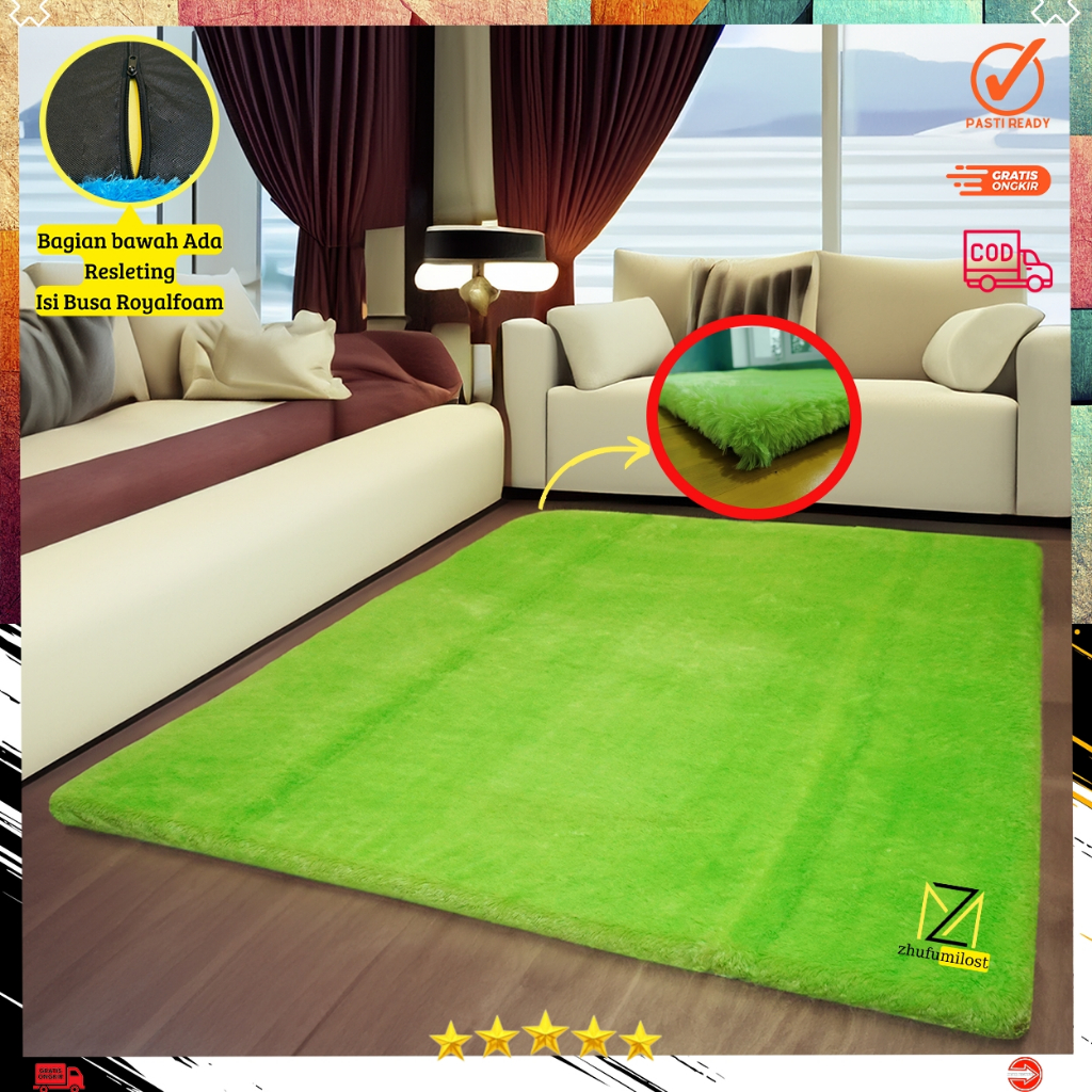 Karpet Bulu Rasfur Polos 200x120x2.5cm / Karpet Bulu Empuk / Karpet  premium/ Kasur Lantai