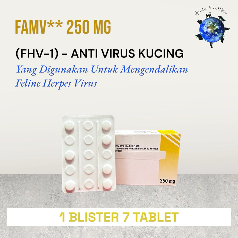 Famfir Feline Herpes Virus (FHV-1) - Tablet Obat Herpes / Anti Virus Kucing 250 Mg (1 BLISTER 7 TABL