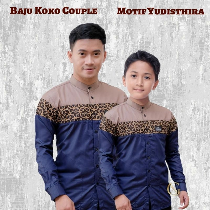 Baju Koko Couple Ayah Dan Anak Lengan Panjang Kombinasi Batik Bahan Katun Toyobo