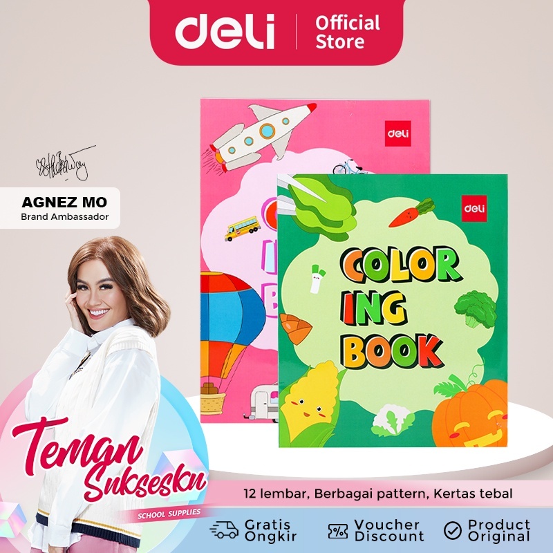 

Deli Children Coloring Book / Buku Mewarnai Anak 12 Lembar Kertas 120G Berbagai Tema EN04X