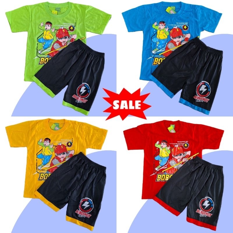 Setelan anak laki laki usia 6 , 7 , 8 tahun Set atasan baju kaos anak dan celana pendek Set atasan d