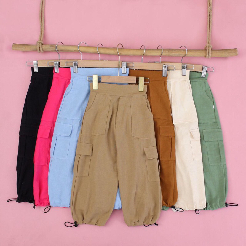SHERRY PANTS || celana cargo anak perempuan bahan linen bangkok usia 1-6 tahun