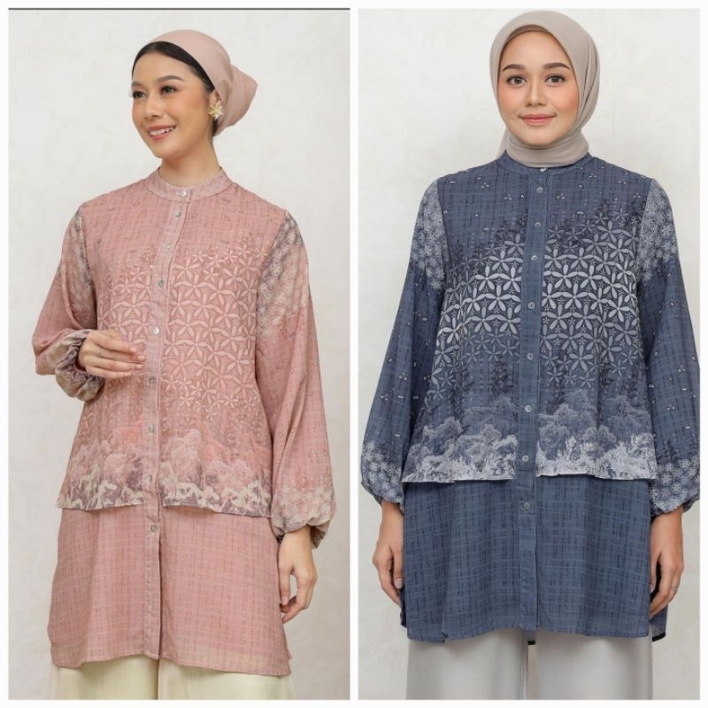 Last Stock Windriya Tunic Pink Navy M L by Geulis.id Geulisid