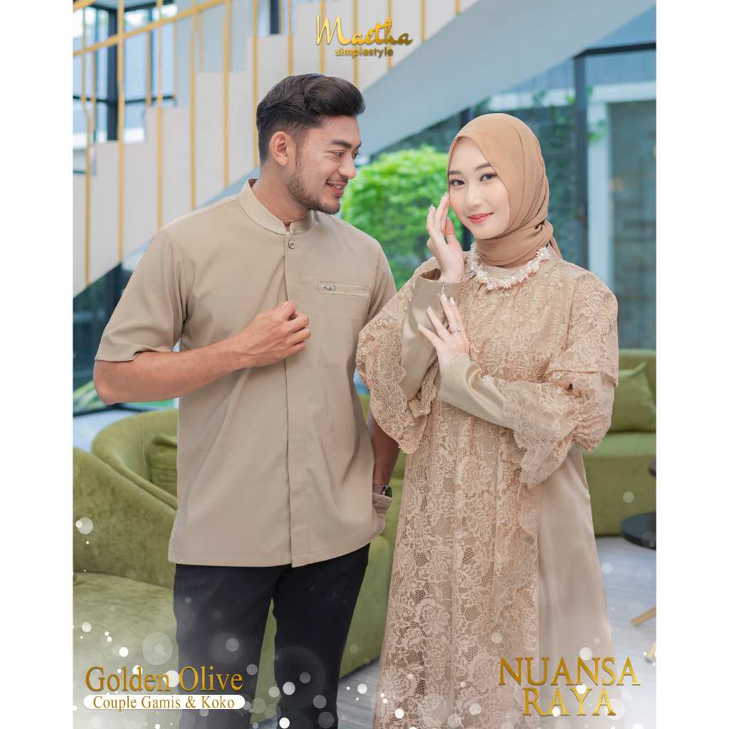 Maetha - Sarimbit Keluarga Lebaran / Gamis Koko Couple / Nuansa Raya Series Golden Olive-3