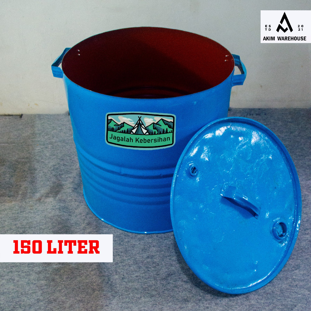 Tempat Sampah Besar Drum Besi 150 Liter Roda Engsel Kaki
