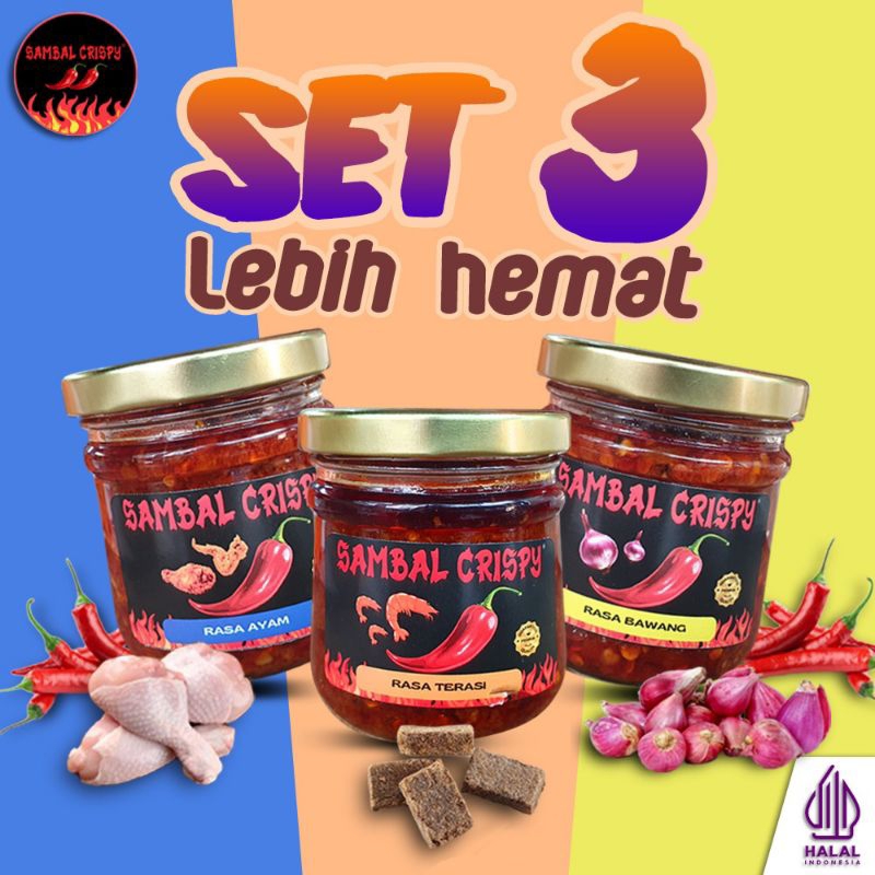 

Bundle Sambal Ayam Swuir Sambal Terasi Sambal Bawang Sambel Cabai Merah Sambal Crispy Premium Paket