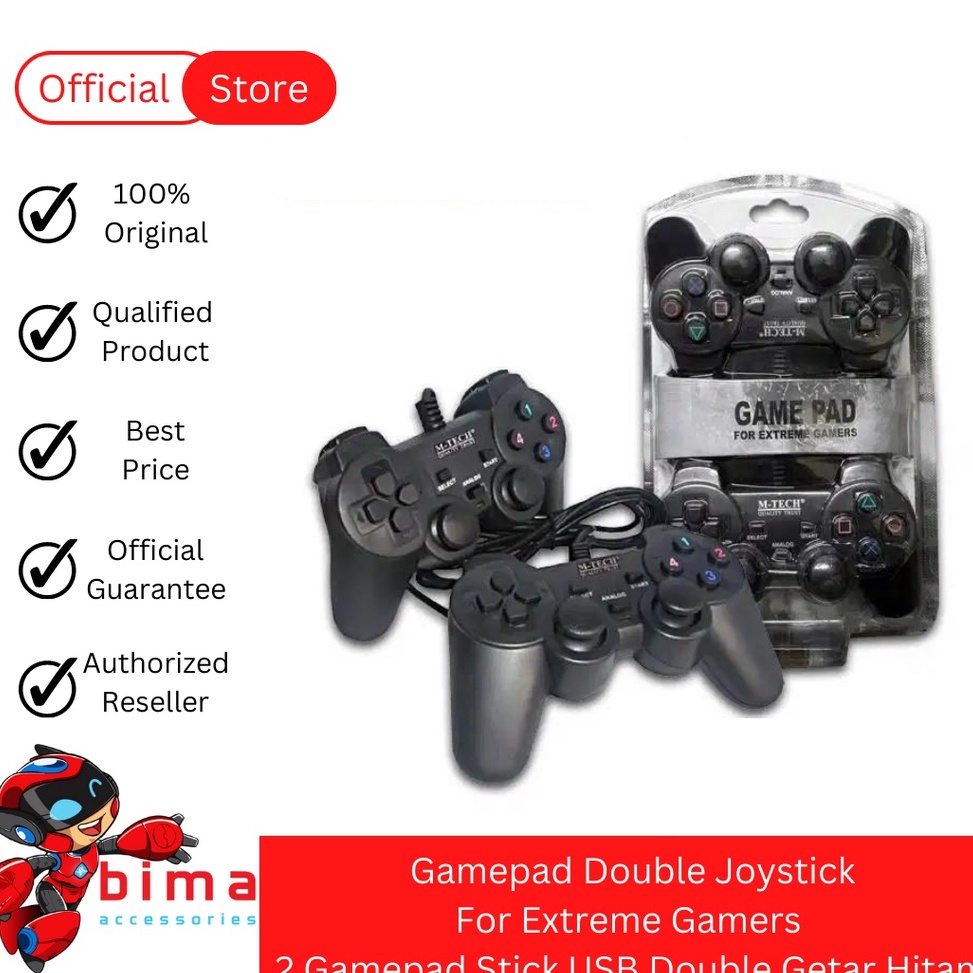 ART B64J Gamepad Double Black MTECH Joystick 2 Hitam MTECH Game pad stick usb double getar hitam mte