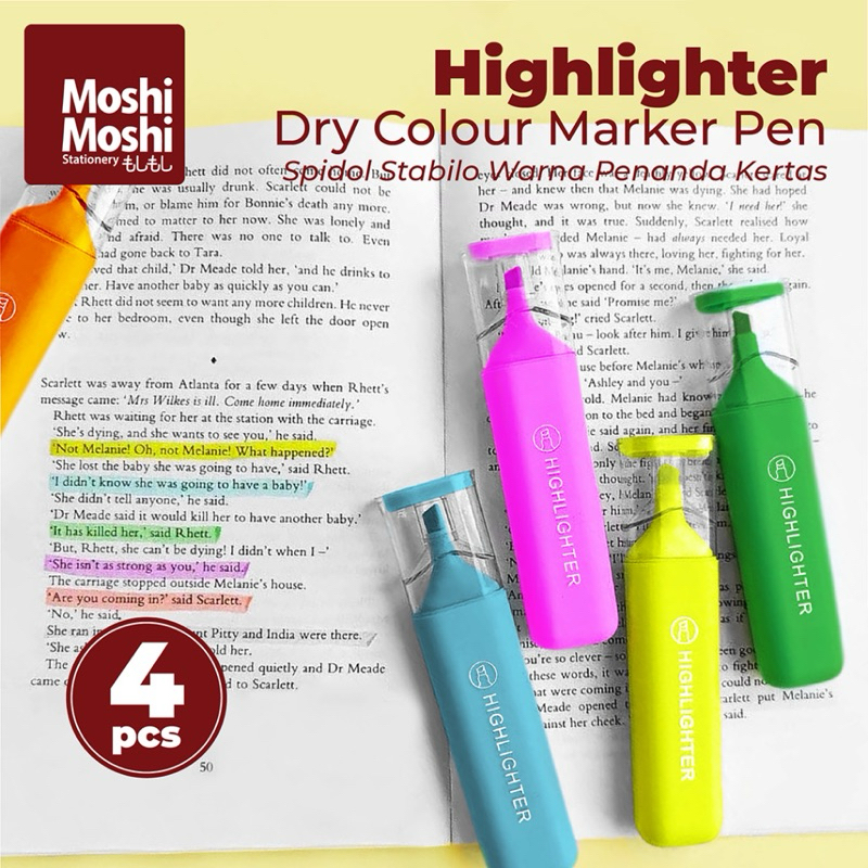 

4pcs Highlighter Dry Color Pen Marker Spidol Stabilo Penanda Tulisan