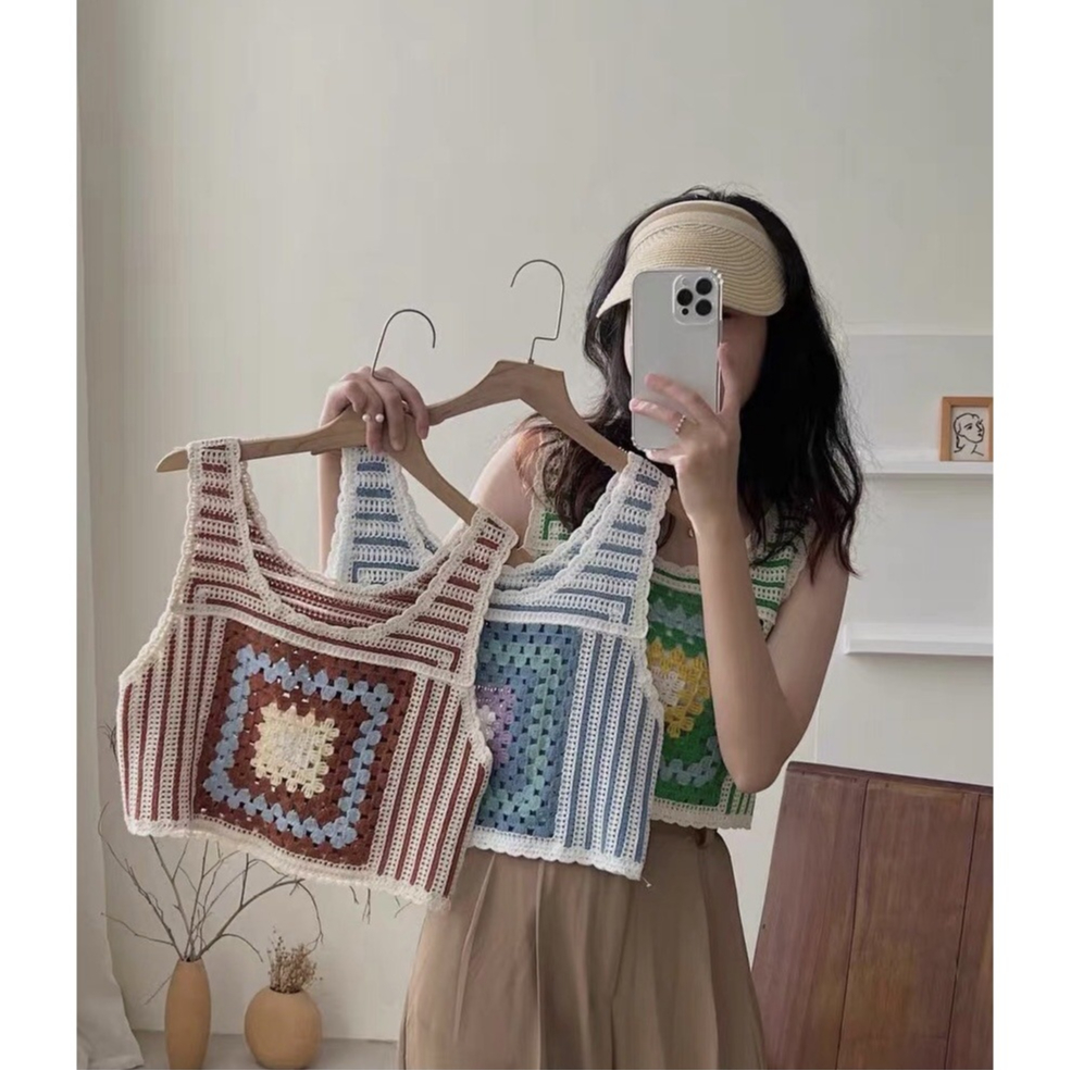 RD01 READY STOCK baju import bangkok / tanktop rajut / baju rajut import / po bkk / po bangkok