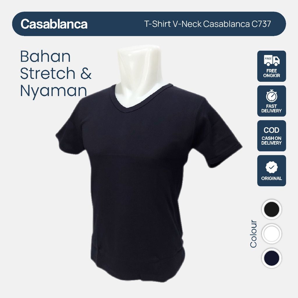 T Shirt Kaos Oblong Pria V Neck Casablanca C737 Atasan Cowok Casual Simple Terlaris By Casablancawea